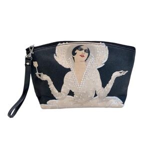 Vermouth Bianco Sequin Lady in Big Hat with Drink Clutch Travel or Cosmetics Bag